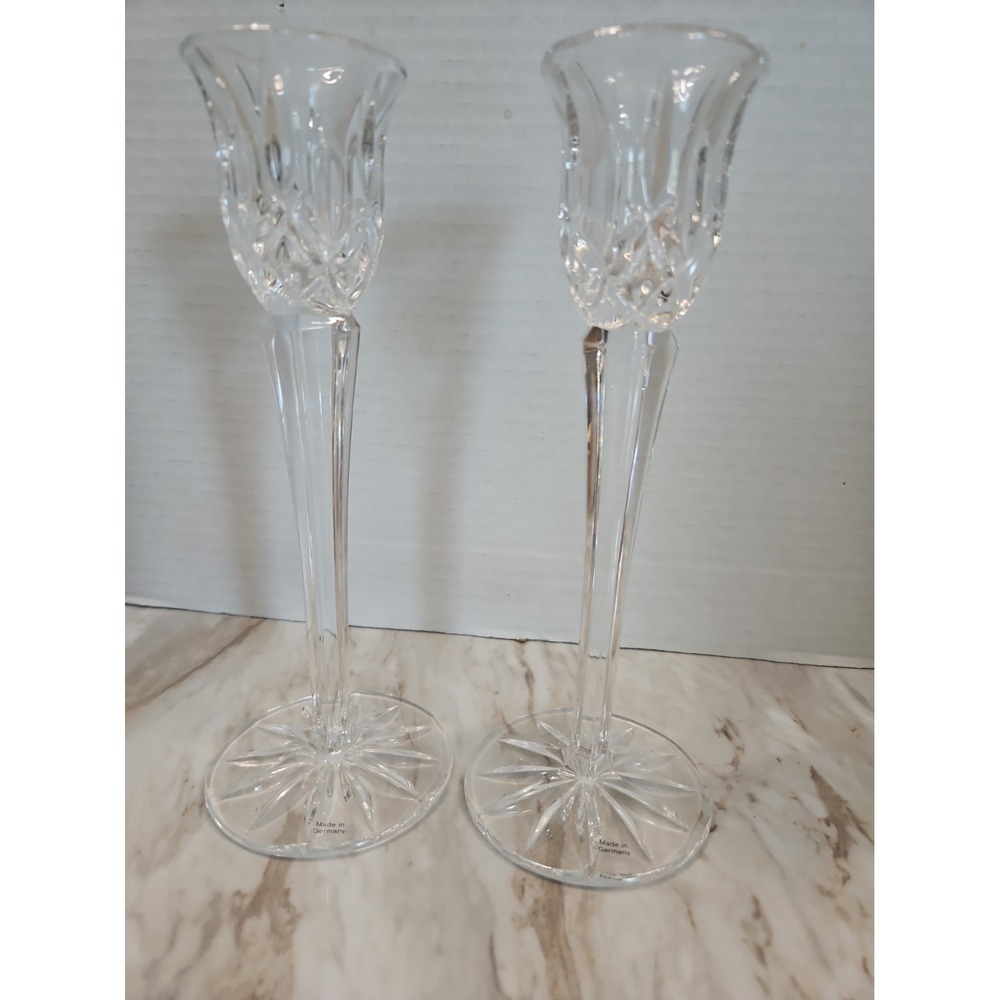 Gorham Candlesticks Lead Crystal‎ Lady Anne Diamond Design Made In Germany 8"